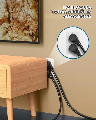Vista 4 de DEWENWILS Cable de extensión corto de 1 pie, cable de extensión de cabeza plana para interiores con 3 puntas, cable de alimentación de perfil bajo