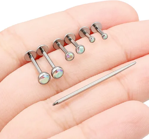 Vista 2 de F136 - Aretes de titanio 20/18/16G con rosca interna, con parte trasera plana, aros para nariz, labio, Medusa Monroe, labret de 6/8/0.394 in, barra