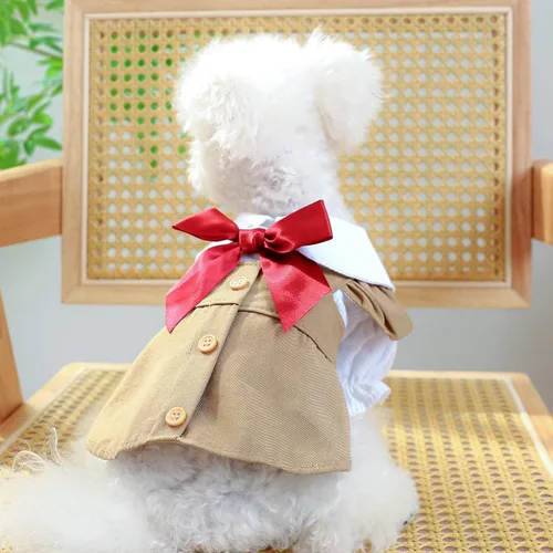 Vista 2 de Vestido de perro para perros pequeños, elegante vestido de princesa con lazo, vestido de verano cómodo para cachorros, ropa de algodón transpirable