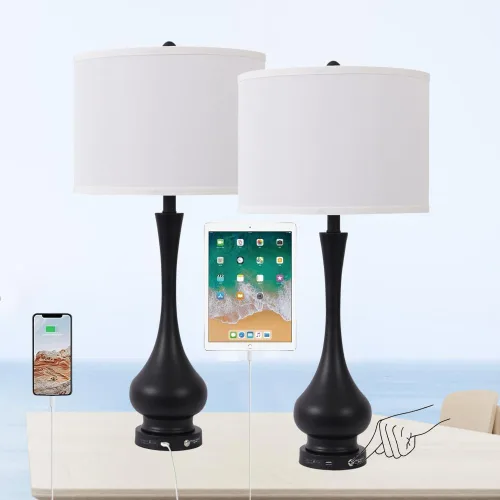 Vista 11 de Lámpara táctil para dormitorios juego de 2, juegos de lámparas de mesa de noche regulables de 3 vías con pantalla de tela de lino, lámpara