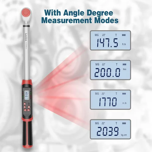 Vista 3 de Leolee - Llave dinamométrica digital de 1/2 pulgada con ángulo, 7.38-147.5 pies-libra/10-200 Nm, llave dinamométrica electrónica con valor