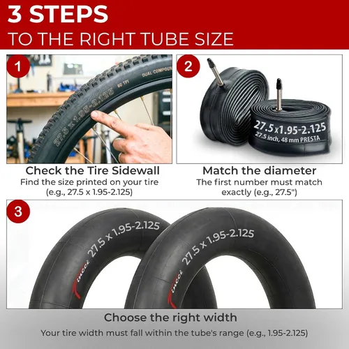 Vista 6 de Fincci Pair 27.5 x 1.95-2.125 Inch Bike Inner Tubes 48mm Schrader or Presta Valve Inner Tube for Mountain MTB Road Hybrid Bicycle - Pack of 2