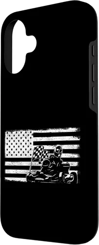 Vista 2 de iPhone 16 Go Kart Racing American Flag Vintage Case