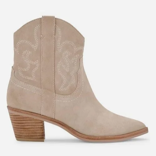 Vista 4 de Coutgo Botines vaqueros para mujer, estilo vaquero, con punta puntiaguda, tacón grueso, para fiesta