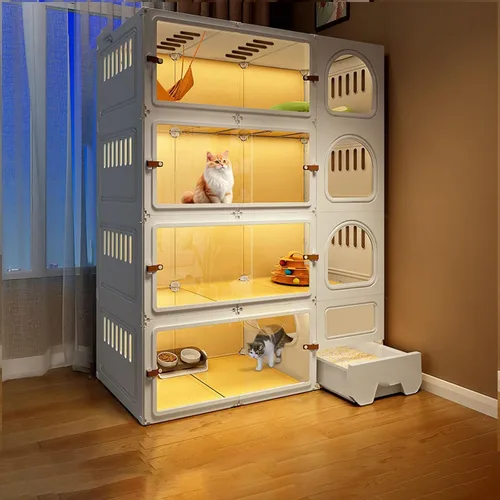 Vista 9 de Jaulas grandes para gatos de 2/3/4 niveles para interiores, jaula para gatos con caja de arena, villa para gatos, jaula para gatos