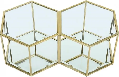 Vista 4 de Meridian Furniture Sei Collection Modern Mesa de centro modular de acero inoxidable con base de espejo, 2 piezas, color dorado cepillado