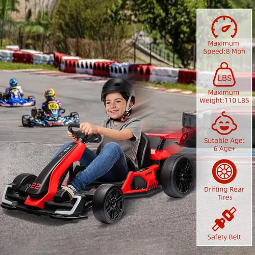 Vista 5 de Kart eléctrico Drift Go Kart de 24 V para niños, color rojo