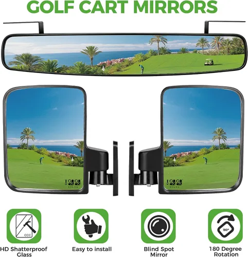 Vista 2 de Los espejos para carrito de golf contienen espejos laterales plegables y espejo retrovisor universal para Club Car DS Precedent/EZGO TXT RXV/Yamaha