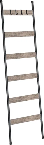 Vista 15 de HOOBRO Escalera para mantas, estante de toallas de 5 niveles con ganchos, estante de mantas inclinado en la pared, estante decorativo