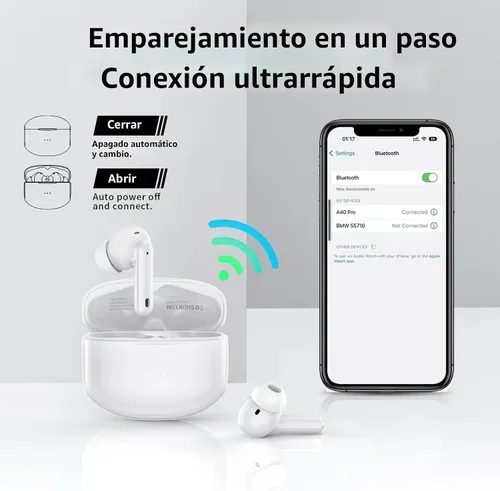 Vista 5 de XIAOWTEK Auriculares inalámbricos A40 Pro, auriculares Bluetooth de 50 horas de reproducción, micrófono integrado con cancelación de ruido con funda