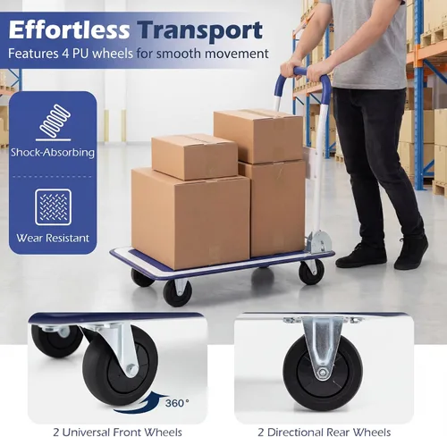 Vista 2 de Goplus Carro plegable de la plataforma 330LBS Rolling Flatbed Cart Hand Platform Truck Push Dolly para cargar