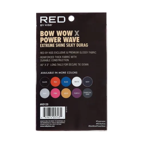 Vista 5 de RED by Kiss Bow Wow X Power Wave Extreme Shine Silky Durag, transpirable, larga cola Doo Rag para máxima compresión de ondas, correas anchas suaves