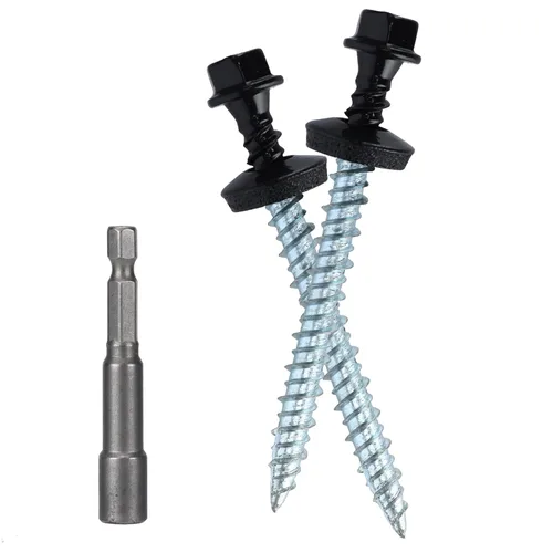 Vista 16 de Tornillos para techos de metal de 10 x 1 pulgada, tornillo para techo de chapa metálica con cabeza hexagonal negra y arandela EPDM para techos