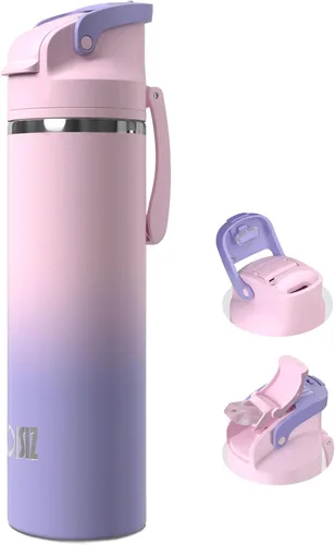 Vista 21 de OISIZ Botella de agua aislada de 24 onzas con boquilla 2 en 1 y tapa de popote, cierre de seguridad de un clic, 100% a prueba de fugas, mantiene