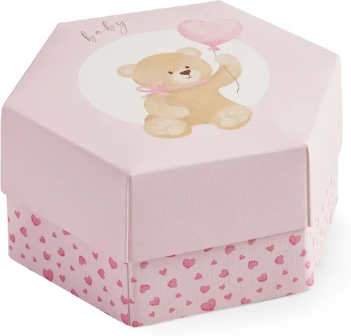 Vista 14 de Paquete de 40 cajas hexagonales pequeñas de recuerdo (2.36 x 1.57 pulgadas), ideal para cumpleaños y baby shower, rosa claro, oso de peluche