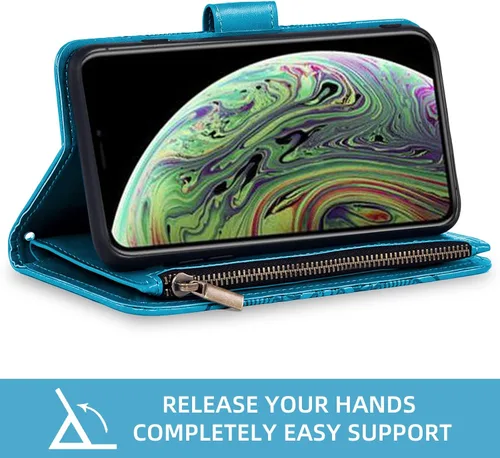 Vista 4 de Asuwish Funda compatible con iPhone Xs Max y protector de pantalla de vidrio templado, funda para teléfono celular para i X XR Xsmax 10x SX Xmax Azul