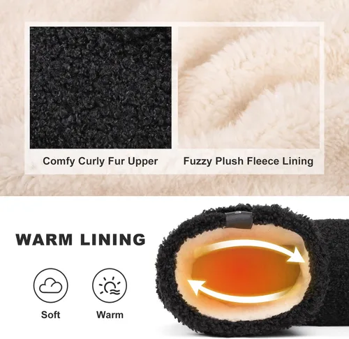 Vista 3 de LongBay Pantuflas cálidas de piel rizada para mujer, cómodas botas de forro polar de felpa con espuma viscoelástica para el hogar
