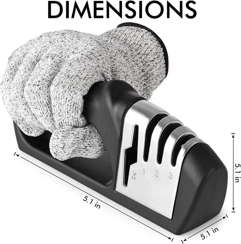 Vista 2 de HOTEC Afilador de cuchillos 4 en 1, afilador manual de 3 etapas para afilar cuchillos de cocina, 1 etapa para tijeras, piedra de cerámica, placas