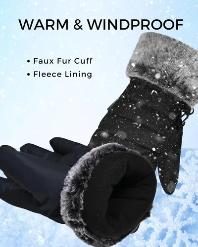 Vista 4 de accsa Guantes de nieve impermeables para mujer, 3M Thinsulate, cálidos y resistentes al viento, guantes de esquí para mujer
