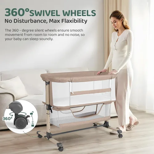 Vista 6 de Cowiewie Moisés Cuna de Noche, Portátil, Transpirable, Moisés Ajustable para Bebé para Noches Tranquilas, Beige