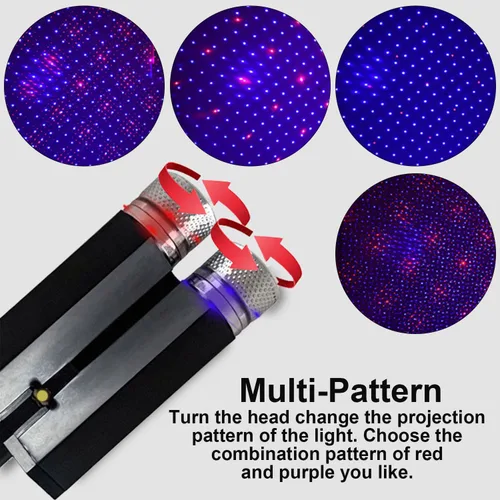Vista 2 de LEDCARE - Proyector de luces nocturnas USB con forma de estrella, activadas por sonido, 3 modos, 2 en 1, lámpara de techo interior de automóvil