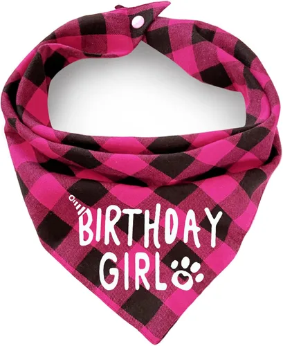 Vista 11 de AnF Bandana de Cumpleaños a Cuadros para Perro y Pañuelo Triangular para Perro - Algodón Suave, Doble Capa, Bandanas Lavables con Botón Ajustable