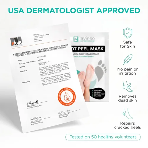 Vista 4 de Máscara exfoliante para pies Lavinso para pies secos y agrietados – Paquete de 2 mascarillas exfoliantes que eliminan la piel muerta y callos