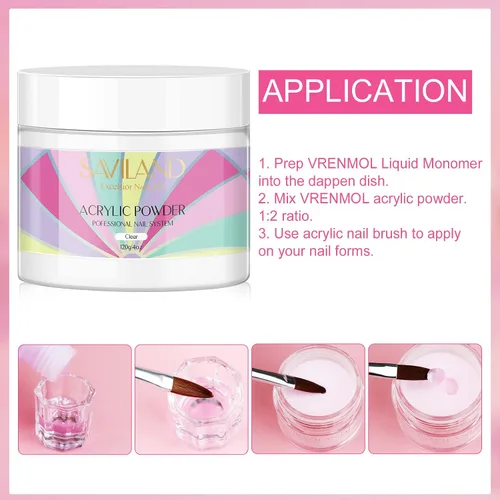 Vista 6 de SAVILAND Polvo acrílico transparente para uñas superduras – 4.23 oz/120 g de polvo acrílico profesional para uñas, gran capacidad para arte de uñas