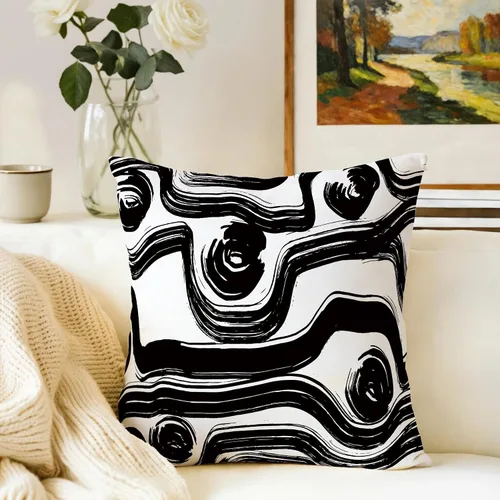 Vista 4 de Fundas de Almohada Decorativas de Rayas Blancas y Negras 18x18 pulgadas, Juego de 2, Patrón Moderno de Lino Arte Abstracto Estilo Boho, Fundas
