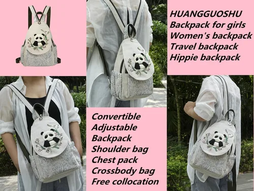 Vista 152 de HUANGGUOSHU Mochila de algodón tejida de algodón bohemio con bordado de lona estilo bohemio con múltiples bolsillos retro linda mochila cartera