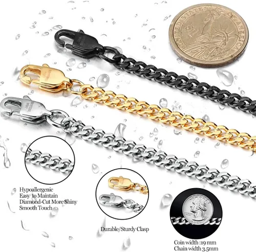 Vista 2 de Jstyle Collar de cadena de eslabones de acero inoxidable para hombres y mujeres, 3 piezas de 964 de pulgada (3.5 mm)