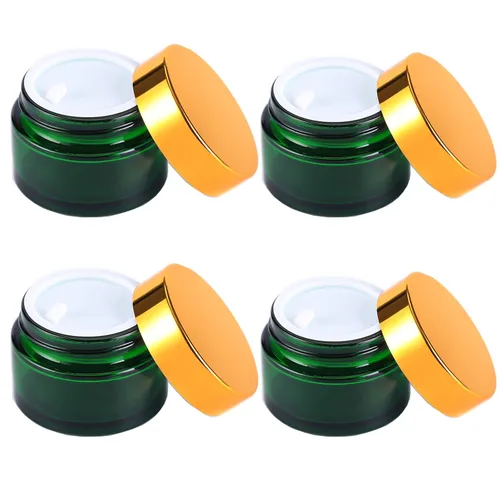 Vista 7 de OverNews Frasco de vidrio ámbar de 1 oz, envases vacíos de loción cosmética, con forros internos, tapa negra, espátula