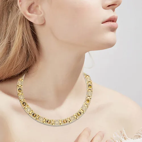 Vista 6 de Collar de titanio grueso de cristal amarillo Collar magnético Collar de cadena con imán (21 pulgadas)