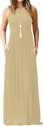 Vista 27 de DEARCASE Vestido largo de verano sin mangas para mujer, con bolsillos E10-floral Negro Azul