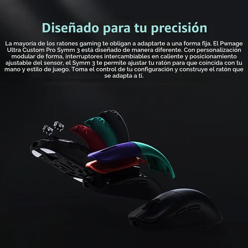 Vista 2 de PWNAGE Ultra Custom Pro Symm 3 Mouse inalámbrico para juegos, posición del sensor ajustable, interruptores mecánicos y ópticos intercambiables