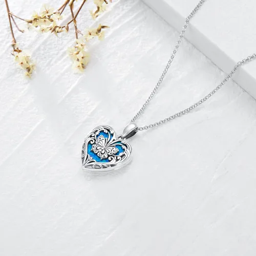 Vista 3 de SOULMEET Collar personalizado de girasolmariposaabeja con medallón de plata de ley y oro que tiene capacidad para 1 o 2 fotos conmemorativas