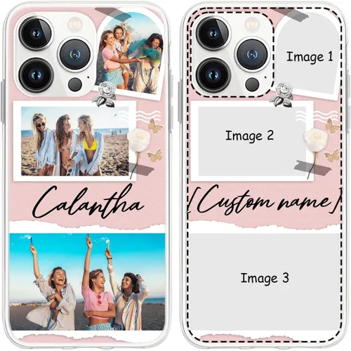 Vista 10 de CUBICER Fundas de teléfono personalizadas para parejas, texto transparente, a prueba de golpes, funda protectora de cumpleaños para mujeres Foto