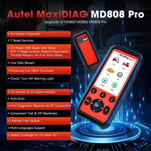 Vista 2 de Autel MaxiDiag MD808 PRO OBD2 Escáner, herramienta de diagnóstico para todos los sistemas, versión mejorada de MD806 MD802, 7 servicios especiales