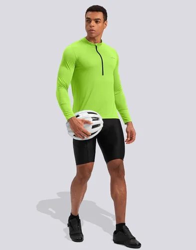 Vista 6 de Bikewa Maillot de ciclismo para hombre con 3+1 bolsillos traseros con cremallera, manga larga, absorción de humedad, UPF 50+ media cremallera