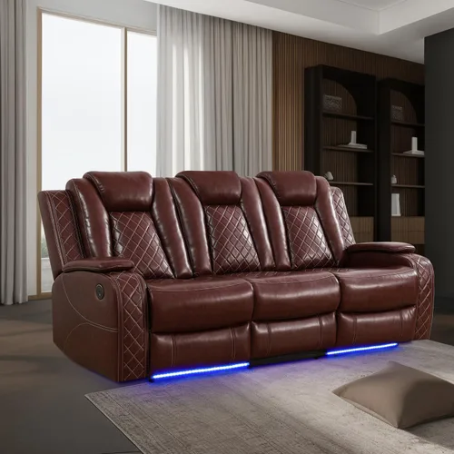 Vista 12 de Juego de sofá modular reclinable eléctrico con luz LED, juego de sofá modular reclinable de cuero, incluye sillón reclinable individual, juego