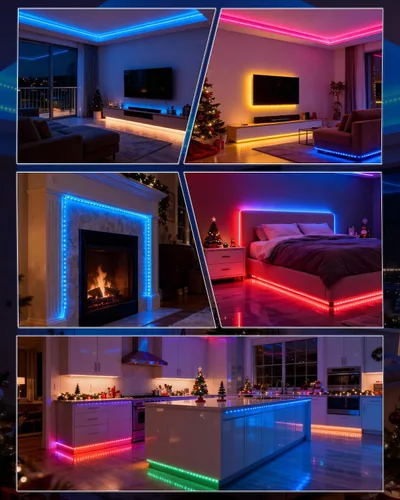 Vista 2 de Tira de luz LED COB RGB, tira de luz LED COB de 16.4 pies con control remoto, aplicación inteligente regulable, sincronización de música que cambia