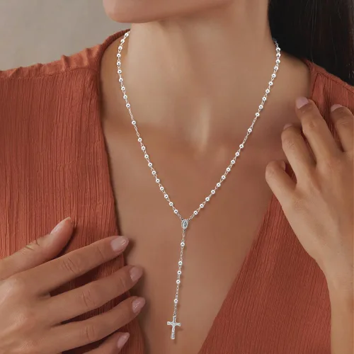 Vista 2 de Diamond2Deal Rosario pulido de plata de ley de 26 pulgadas, collar de regalo