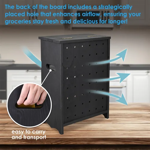 Vista 6 de Ikee Design Caja de Almacenamiento de Madera de Ensamblaje Libre para Encimera de Papas y Cebollas, Gabinete de Encimera, Cajas de Pan de Madera