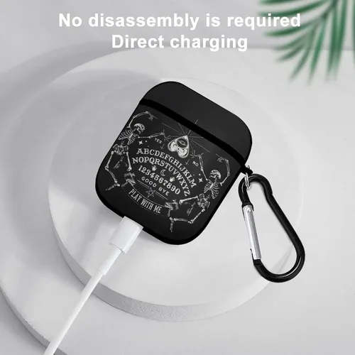Vista 5 de Funda de esqueleto vintage con diseño mágico Ouija negro compatible con Airpods 1 y 2 con llavero para auriculares, unisex, a prueba de golpes
