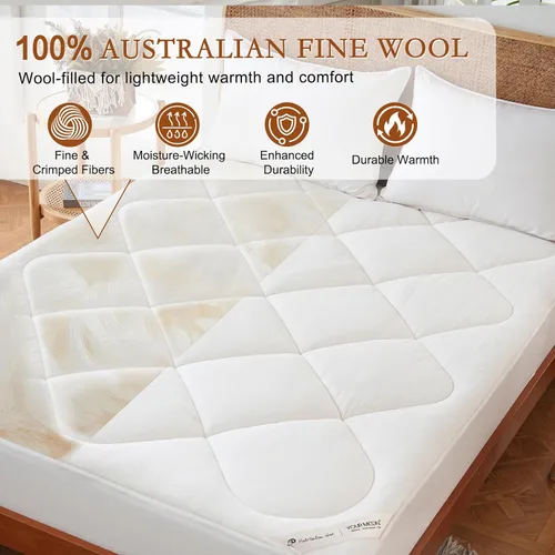 Vista 3 de YOUR MOON Almohadilla de Colchón de Lana Natural Twin XL – Cubrecolchón de Lana Australiana Orgánica de 500GSM, Funda de Colchón Acolchada Ajustable