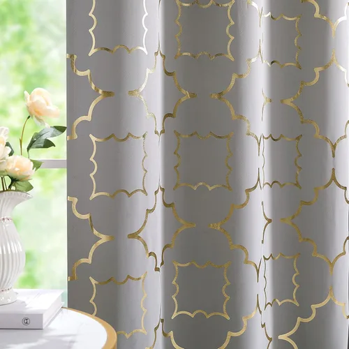 Vista 22 de Purainbow Cortinas opacas beige para dormitorio, sala de estar con paneles de impresión de lámina dorada, oscurecimiento de la habitación