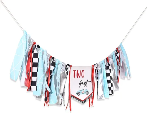 Vista 7 de Cartel de dos cumpleaños rápidos, cartel para silla alta de 2º cumpleaños, decoración de cumpleaños con temática de auto de carreras, decoración