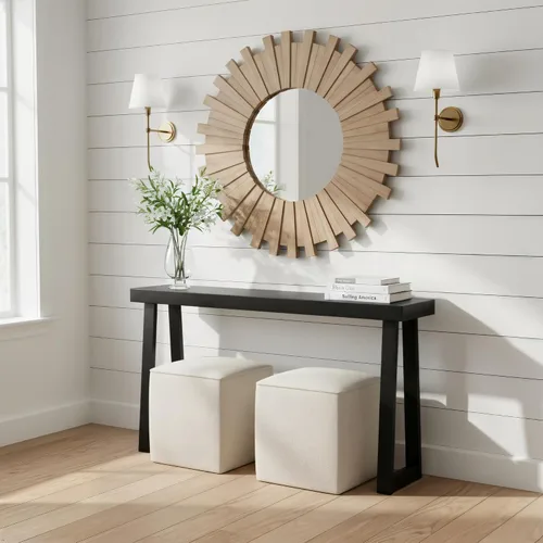 Vista 25 de Plank+Beam Mesa consola de madera maciza, 36 pulgadas, mesa de sofá, mesa de entrada estrecha para pasillo, detrás del sofá, sala de estar, Negro