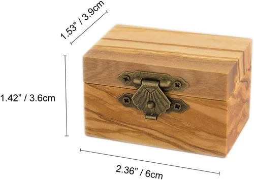 Vista 6 de Caja de anillo de compromiso de madera rústica Caja de anillo de madera maciza de olivo para almacenamiento de anillos de boda de propuesta