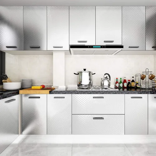 Vista 7 de Adhesivo de Papel de Aluminio Impermeable y Resistente al Aceite para Cocina, Papel Tapiz de Cuadros Despegable y Adhesivo, Papel Removible